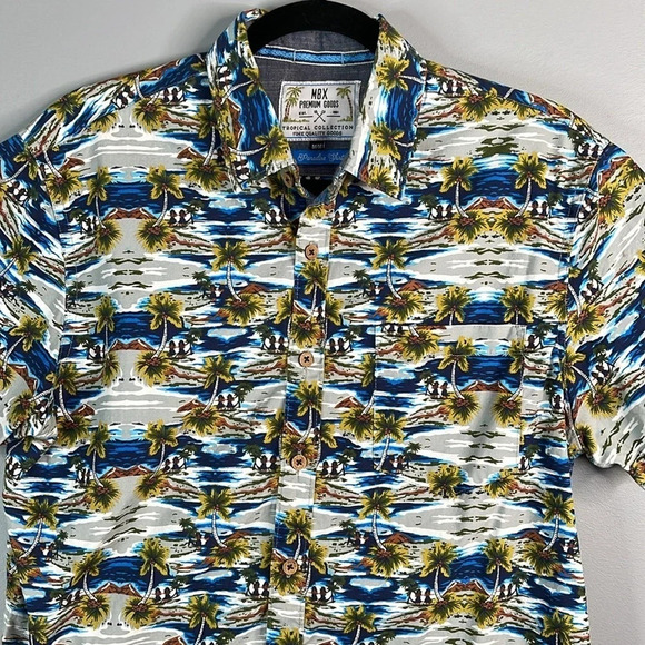 MBX Mens Paradise Shirt Short Sleeve Button Up Blue Green Cotton Hawaiian Size M - Picture 3 of 11